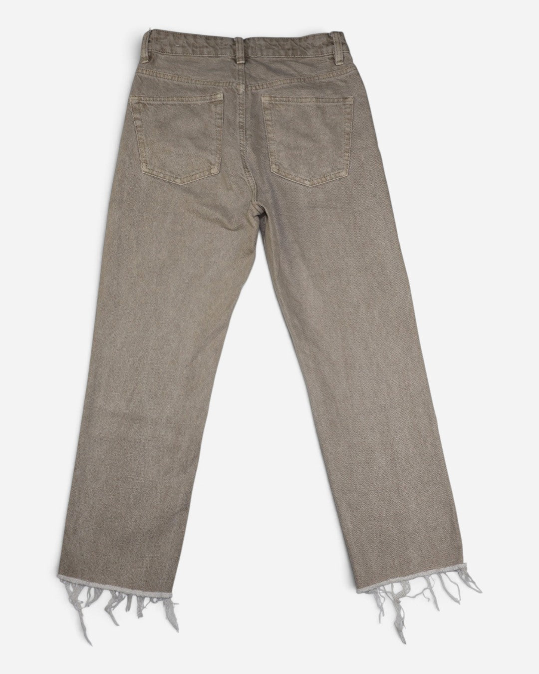 Jeans rectos beige de tiro alto con ruedo deshilachado para mujer, marca Mango, talla 2, ropa de segunda mano en República Dominicana