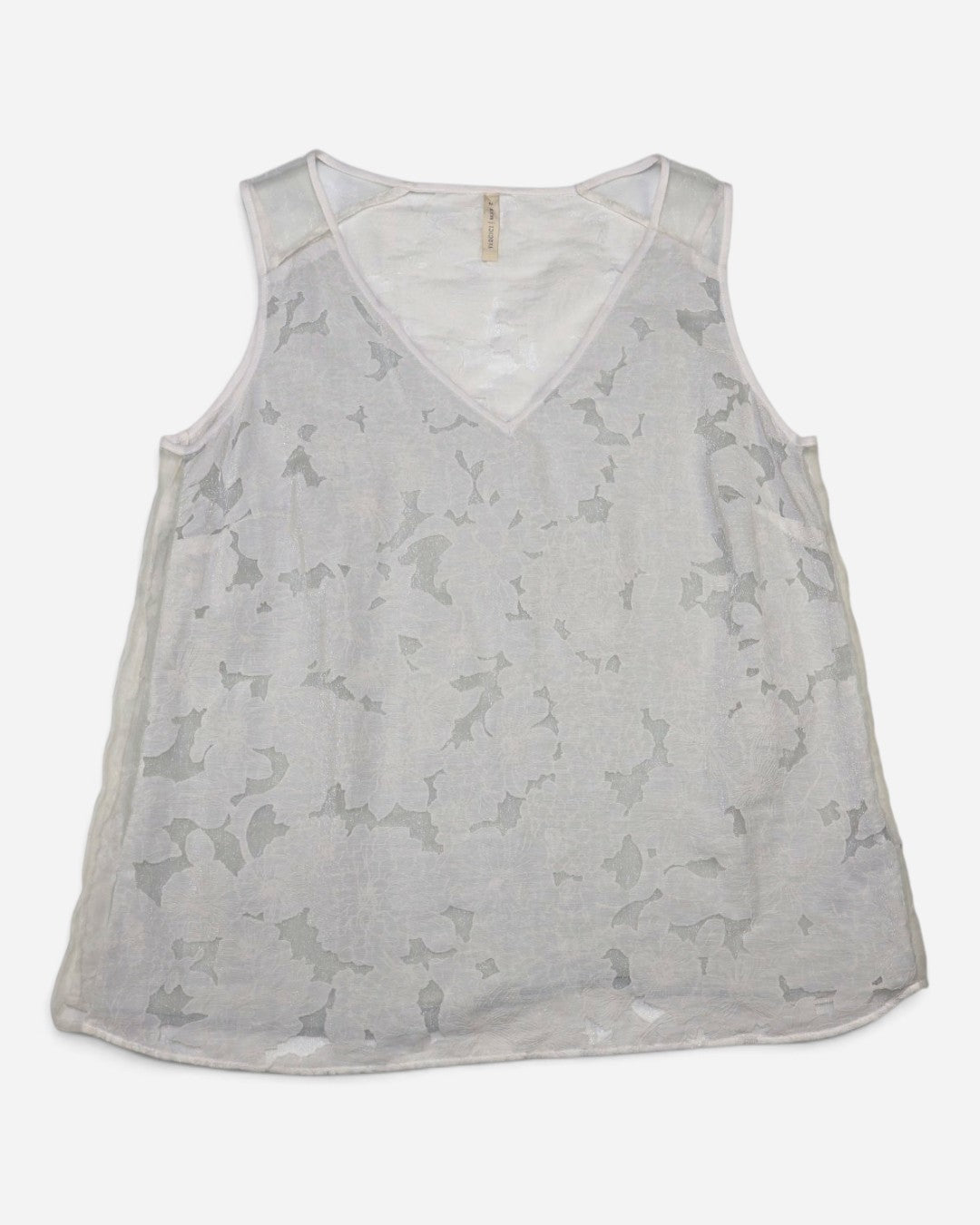 Blusa crema sin mangas con cuello en V y textura floral para mujer, talla M, ropa de segunda mano en República Dominicana