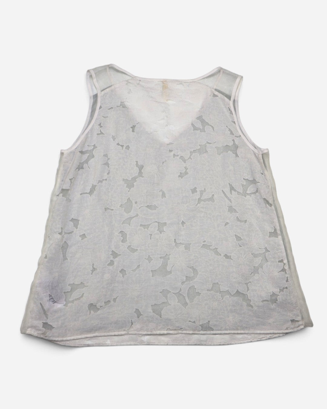 Espalda de blusa crema con textura floral para mujer, ropa de segunda mano en RD