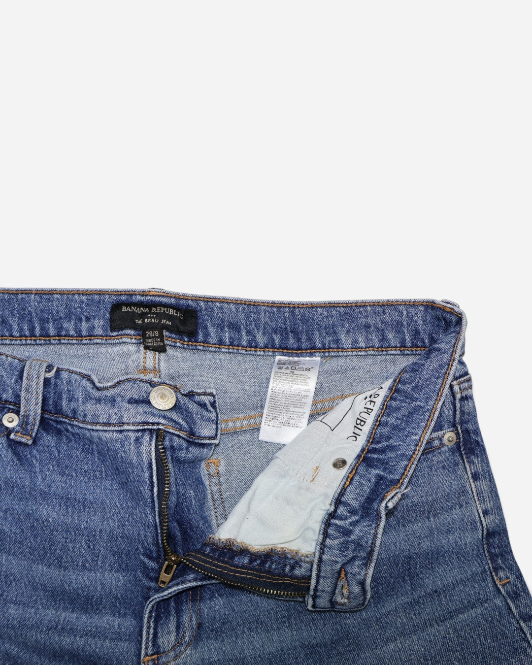 Jeans rectos azules con ruedo deshilachado para mujer, marca Banana Republic, talla 29/8, ropa de segunda mano en República Dominicana