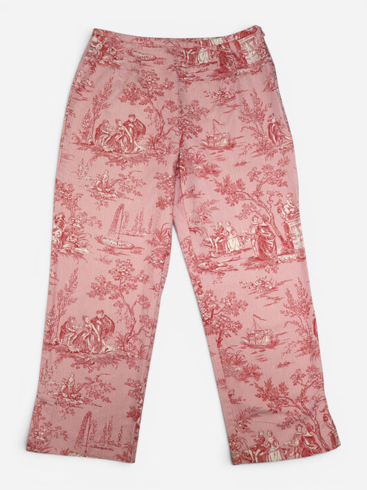 PANTALÓN CAPRI ROSADO CON ESTAMPADO LIENZO DE JOUY | SHARON YOUNG | TALLA 6 (S)