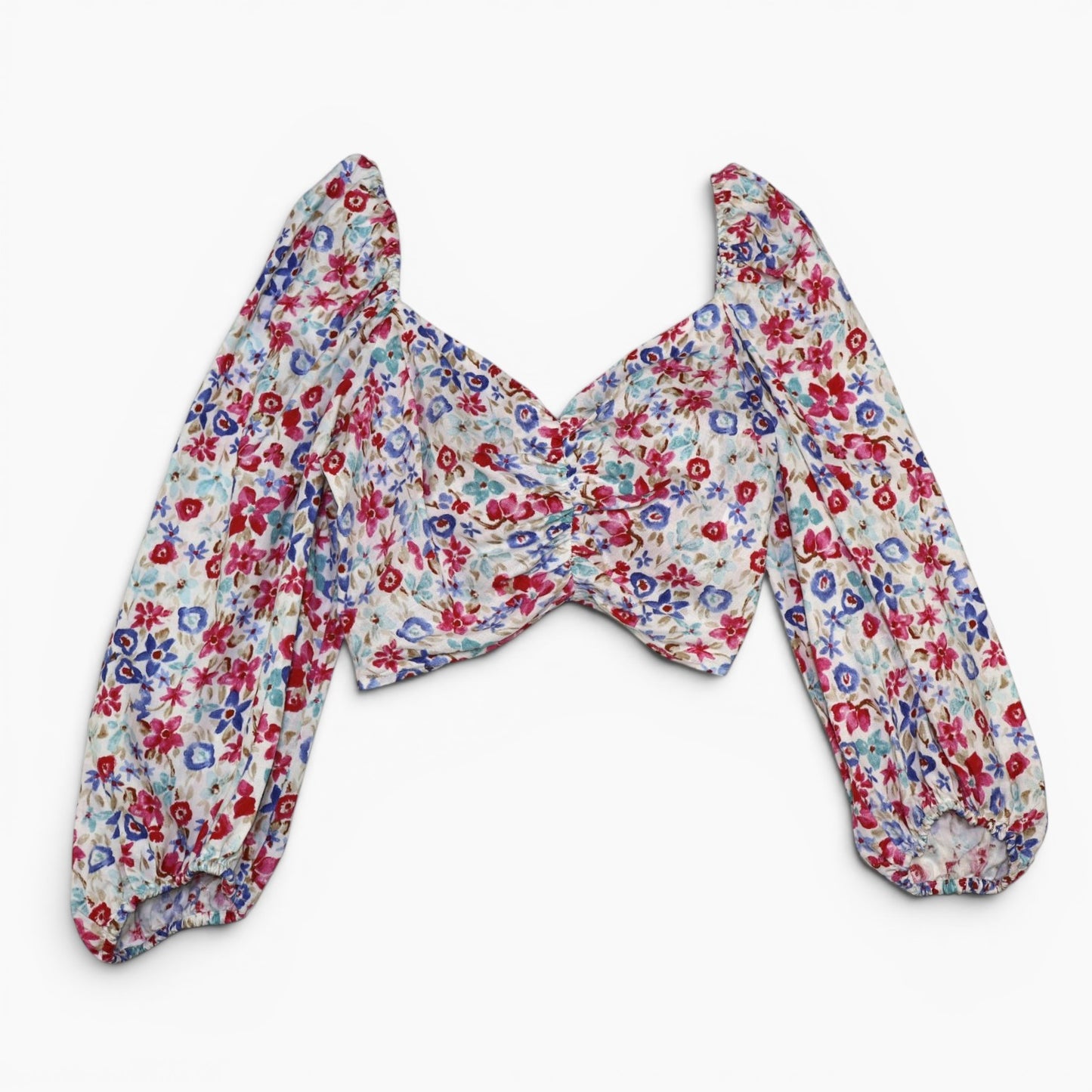 TOP CORTO CON ESTAMPADO FLORAL Y MANGAS ABULLONADAS | ZARA | TALLA S