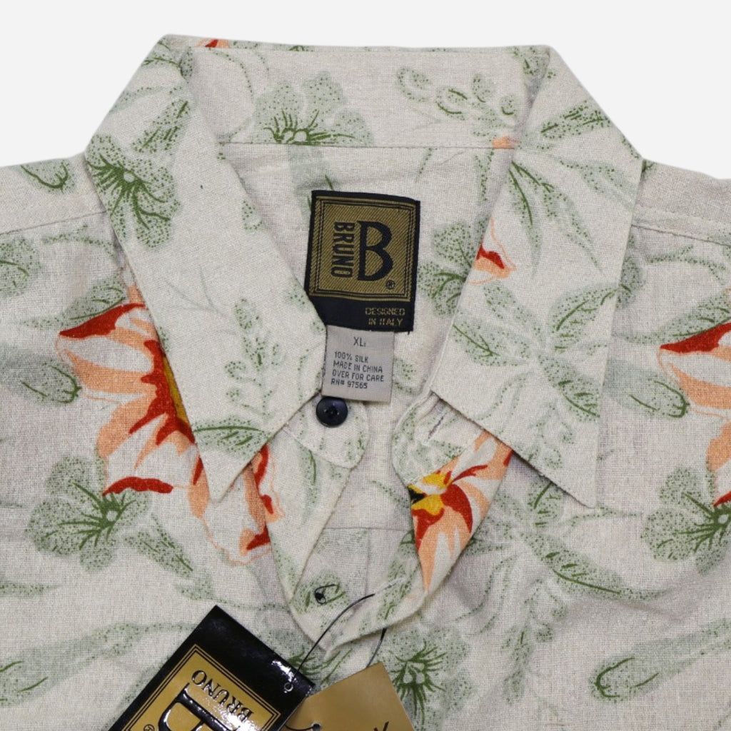 NEW | CAMISA DE SEDA PARA HOMBRE CON ESTAMPADO FLORAL | BRUNO | TALLA XL