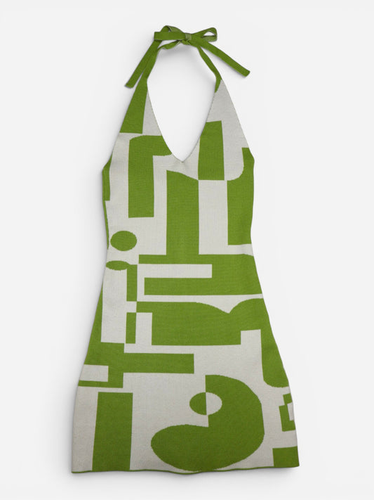 VESTIDO HALTER VERDE Y CREMA | PEPPERMAYO | TALLA S/M