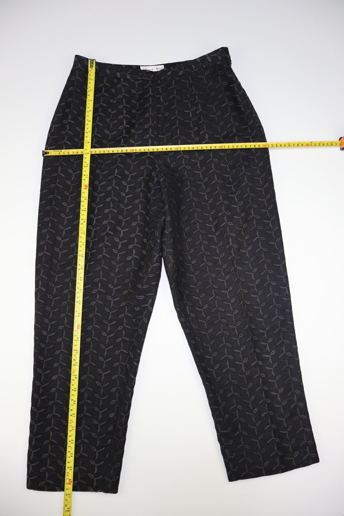 Pantalón negro bordado de lino para mujer Deane & White talla 10, ropa de segunda mano en República Dominicana