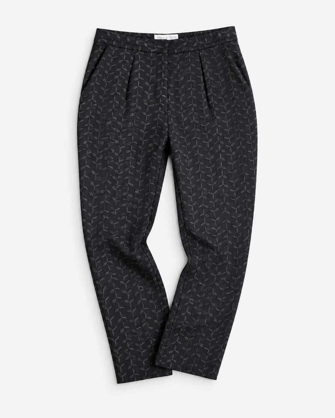 Pantalón negro bordado de lino para mujer Deane & White talla 10 (M), ropa de segunda mano en República Dominicana