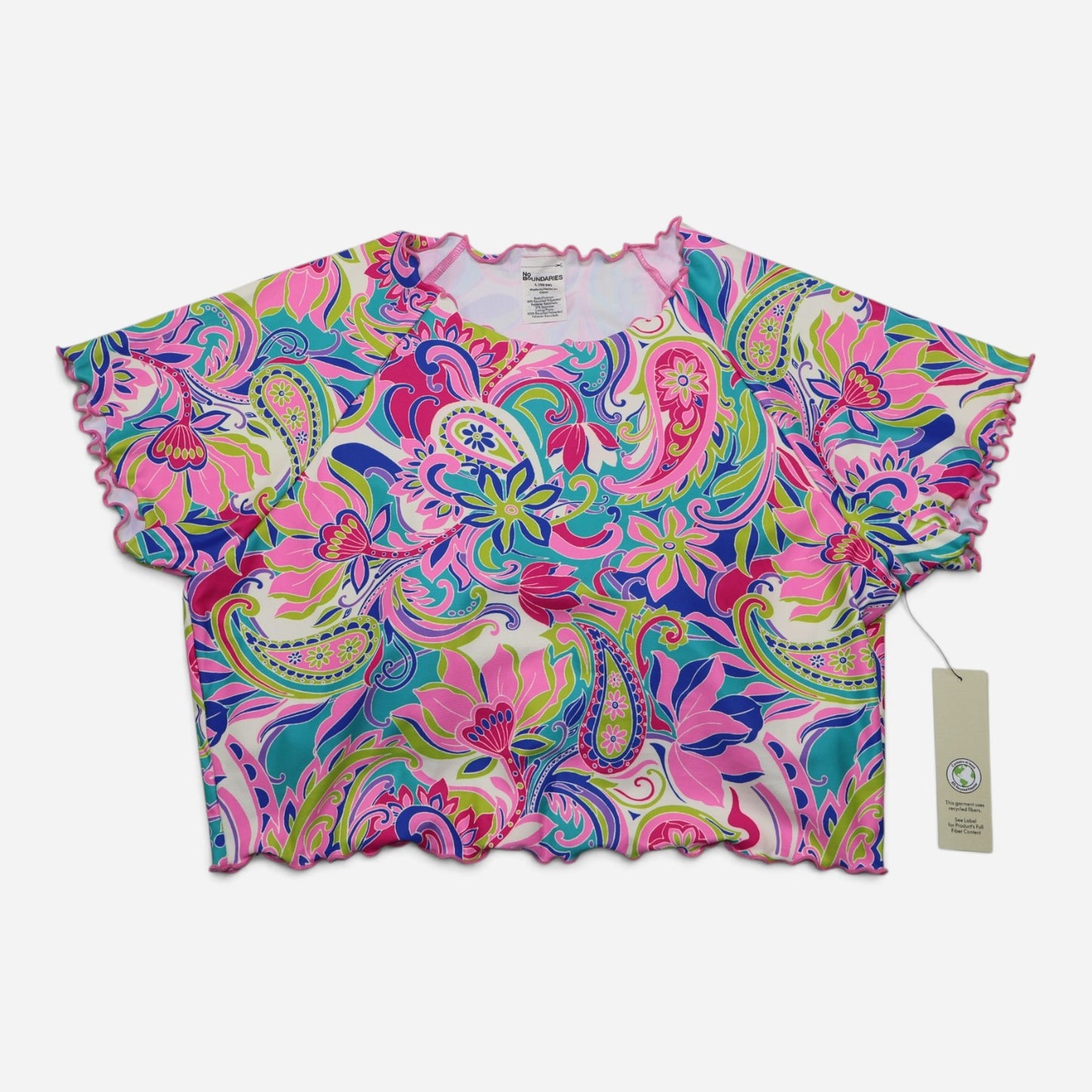 TOP DE TRAJE DE BAÑO MANGA CORTA PARA MUJER | NO BOUNDARIES | TALLA L (12-14)
