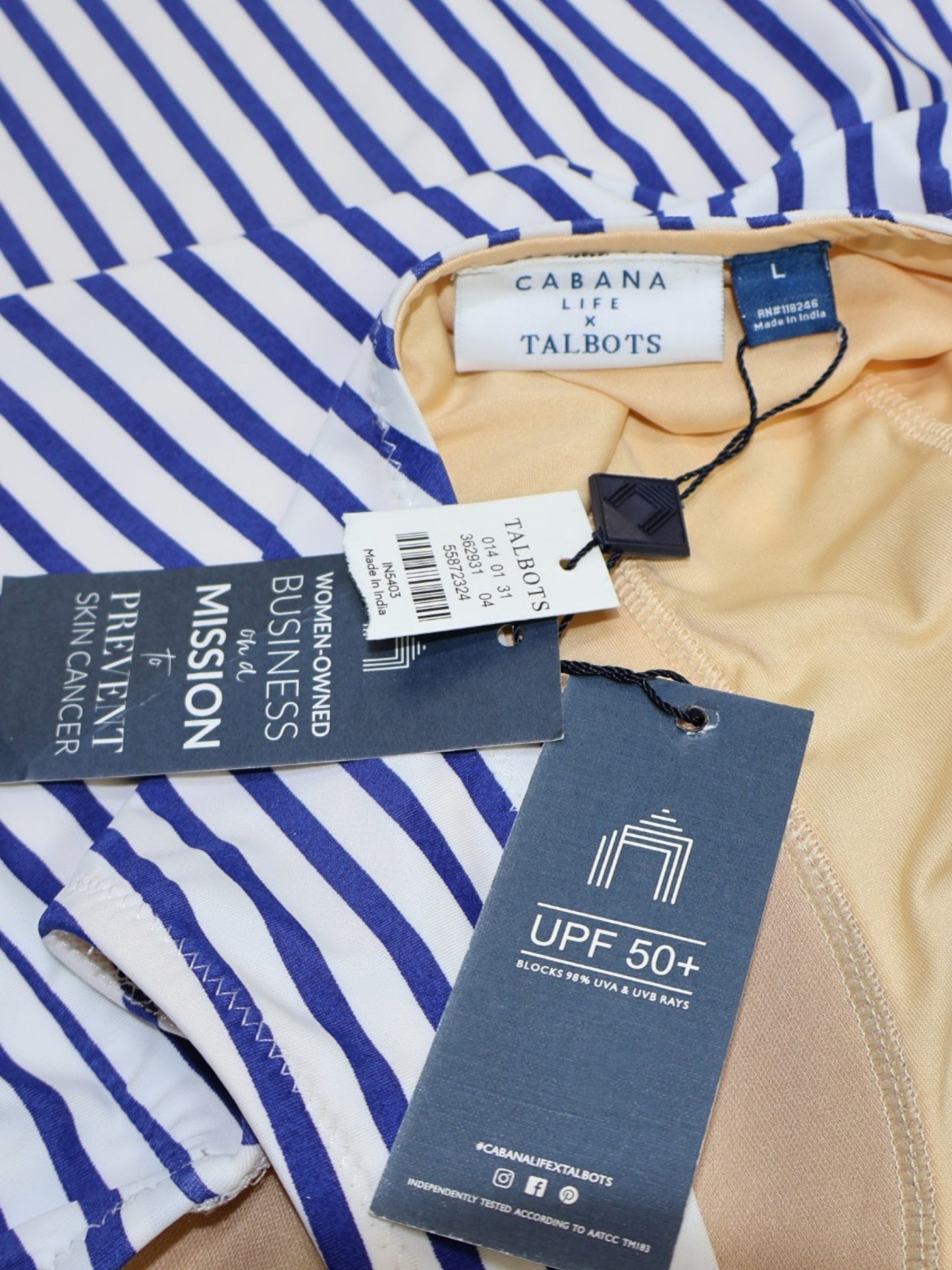 TRAJE DE BAÑO ENTERO DE RAYAS PARA MUJER | CABANA LIFE X TALBOTS | TALLA L