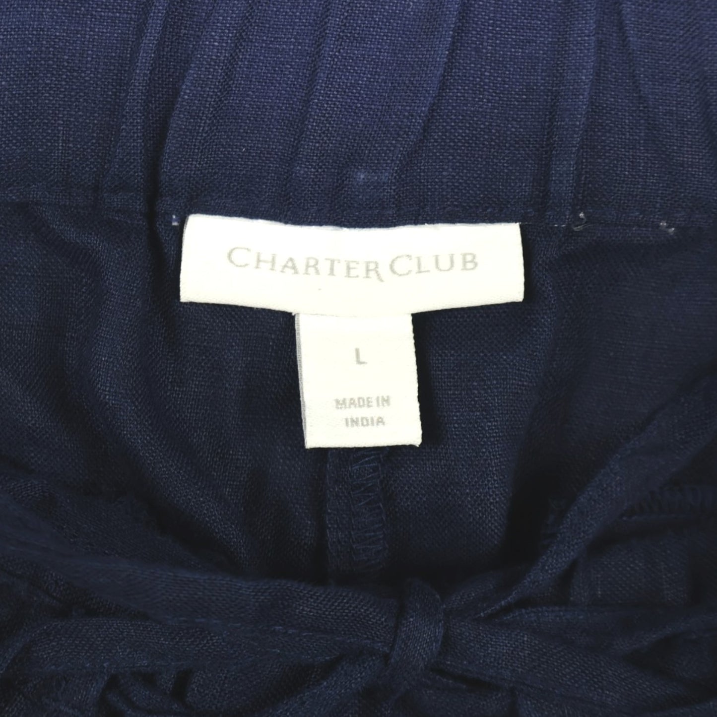 PANTALÓN CAPRI AZUL MARINO DE LINO CON CINTURA AJUSTABLE | CHARTER CLUB | TALLA L