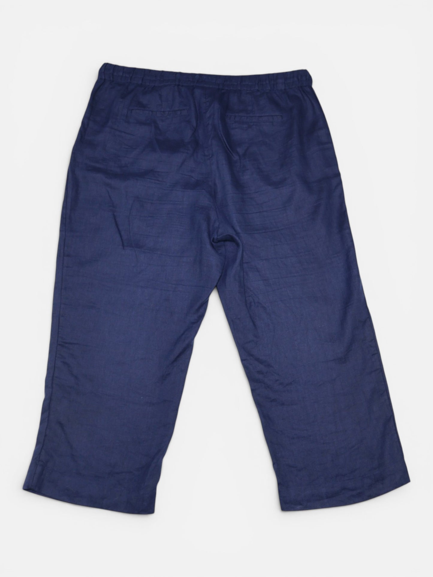 PANTALÓN CAPRI AZUL MARINO DE LINO CON CINTURA AJUSTABLE | CHARTER CLUB | TALLA L