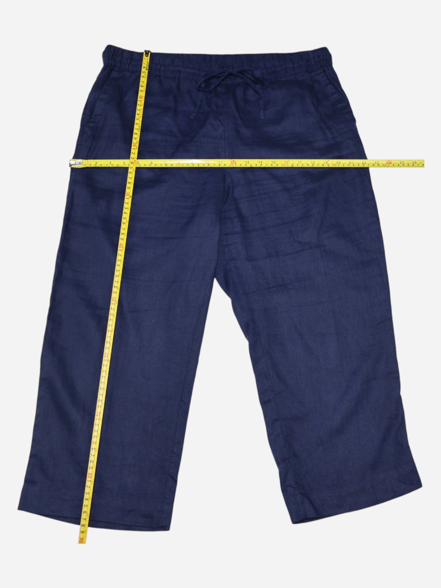PANTALÓN CAPRI AZUL MARINO DE LINO CON CINTURA AJUSTABLE | CHARTER CLUB | TALLA L