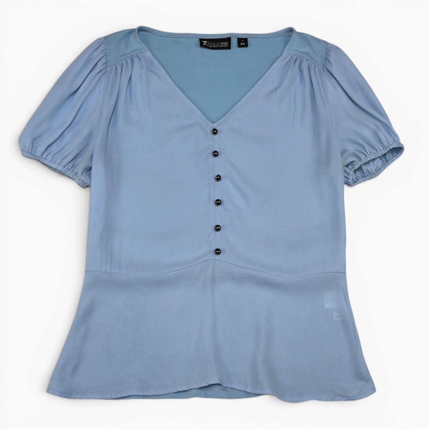 BLUSA AZUL CLARO CON MANGAS ABULLONADAS | 7TH AVENUE DESIGN STUDIO | TALLA S