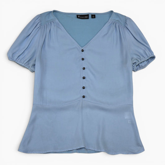 BLUSA AZUL CLARO CON MANGAS ABULLONADAS | 7TH AVENUE DESIGN STUDIO | TALLA S