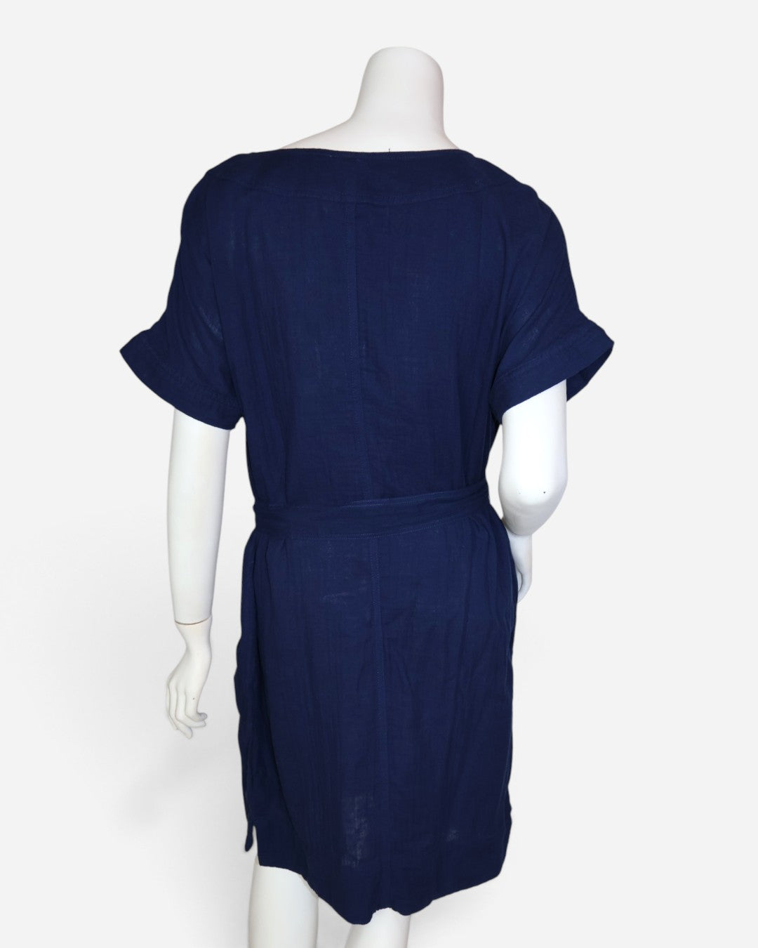 Parte trasera de Vestido azul marino de algodón con cinturón para mujer talla M.
