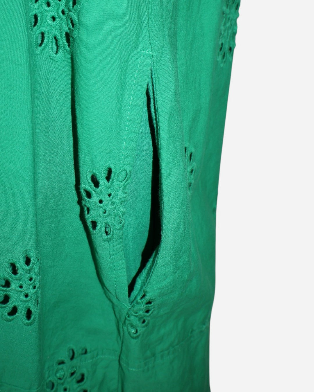 VESTIDO VERDE DE ALGODÓN CON BORDADO CALADO PARA MUJER | FREE ASSEMBLY | TALLA XS