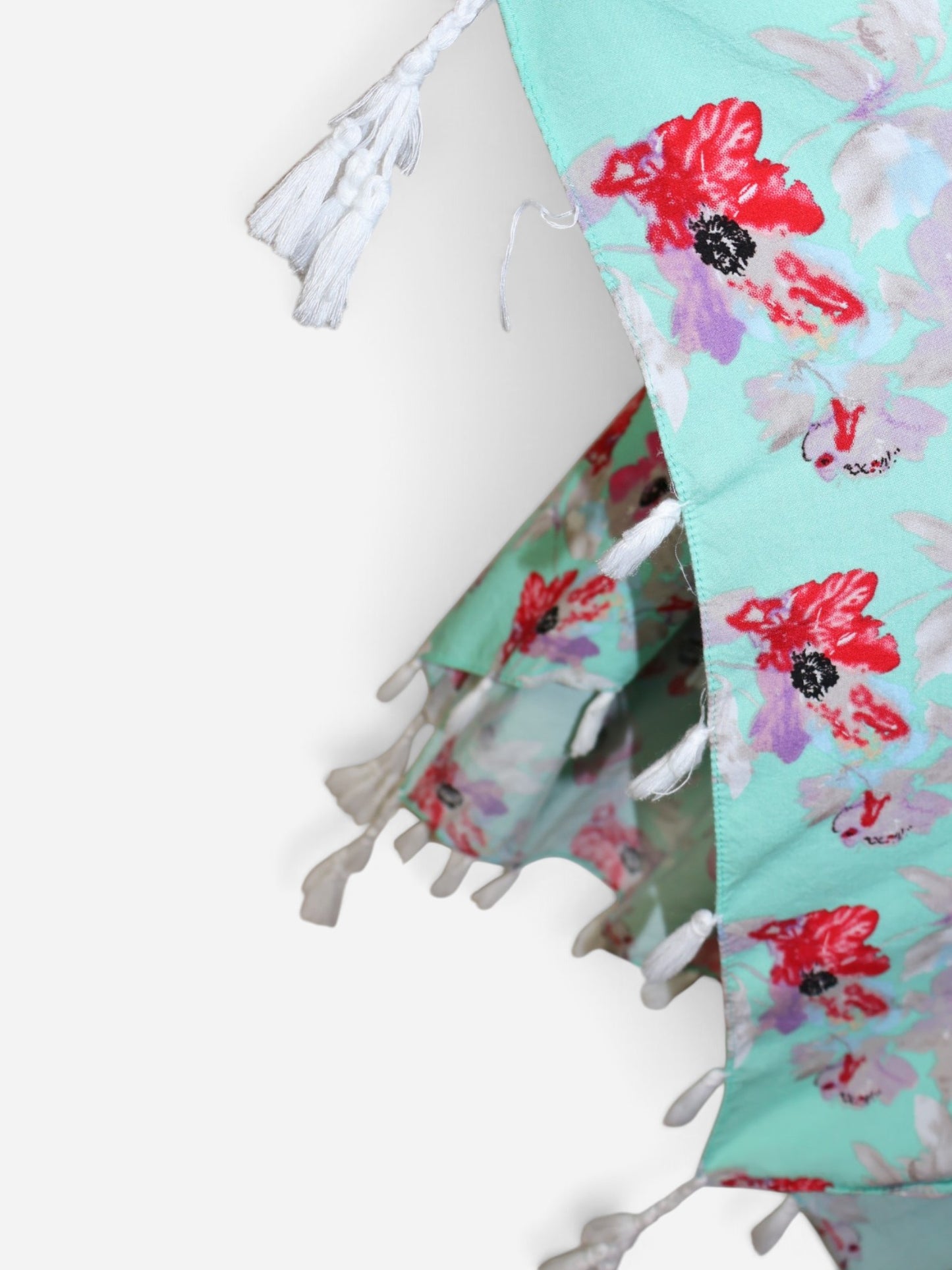 SALIDA DE BAÑO CON ESTAMPADO FLORAL Y BORLAS | MARY SQUARE | TALLA ÚNICA