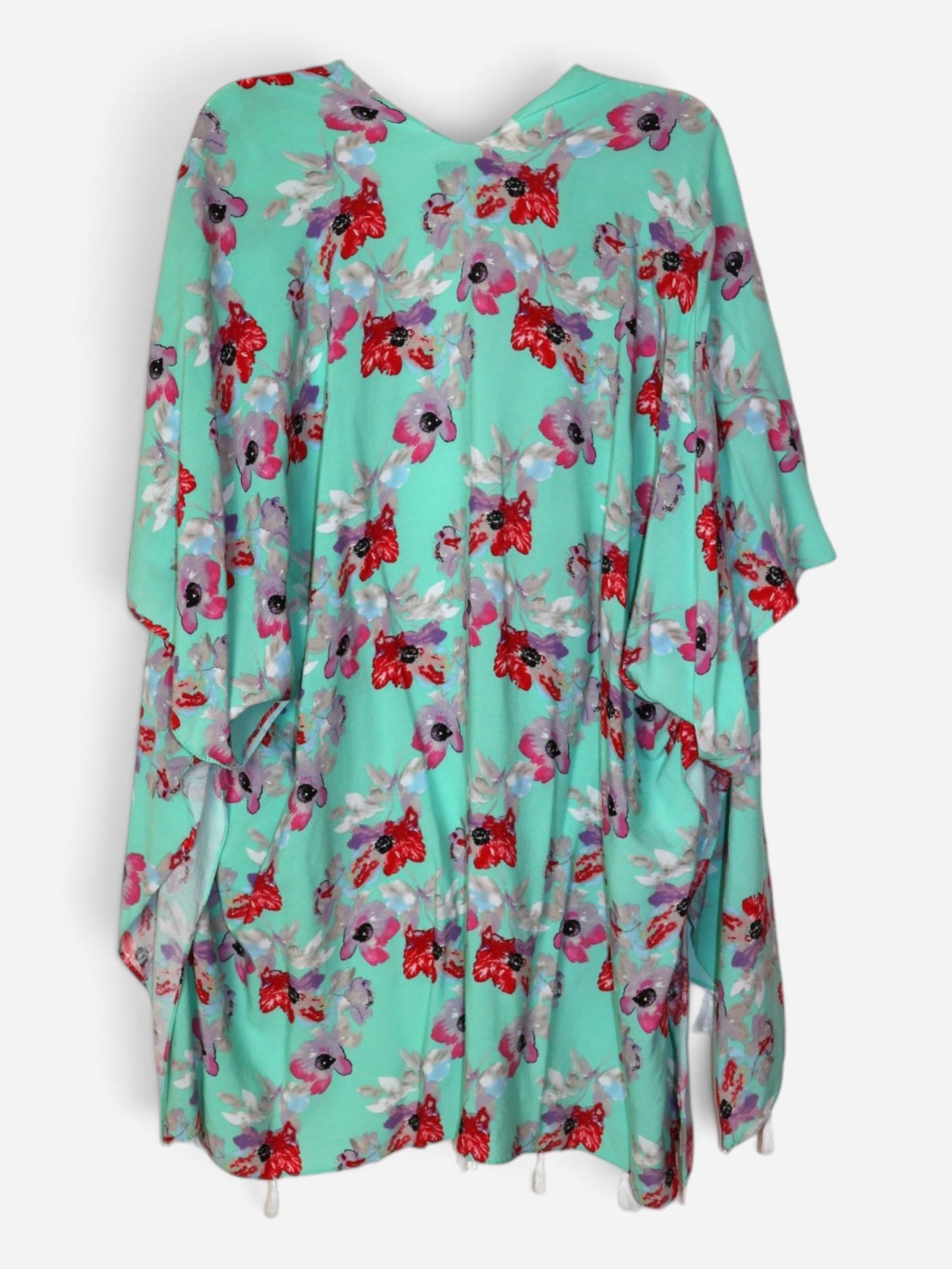 SALIDA DE BAÑO CON ESTAMPADO FLORAL Y BORLAS | MARY SQUARE | TALLA ÚNICA