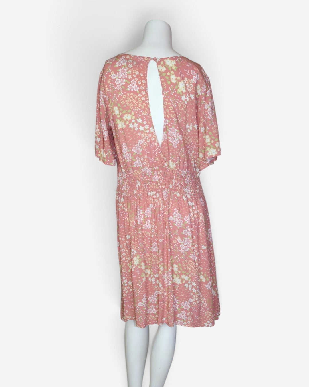Parte trasera de Vestido floral rosado para mujer talla M con escote en V