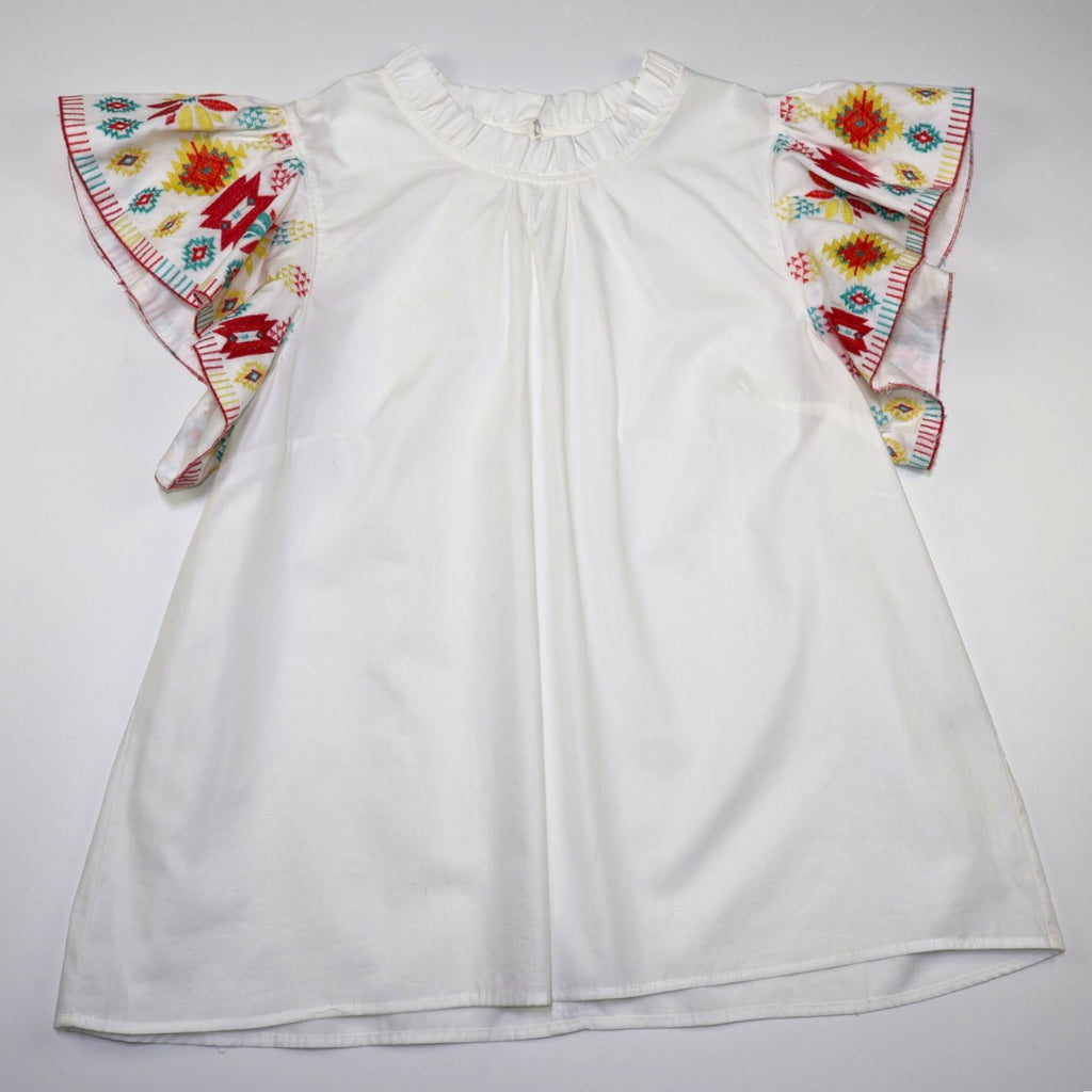 BLUSA BLANCA CON MANGAS BORDADAS | CROWN & IVY | TALLA XL