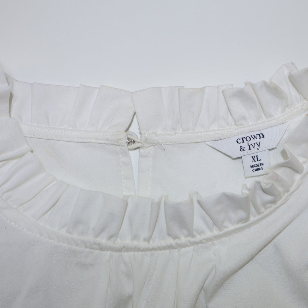 BLUSA BLANCA CON MANGAS BORDADAS | CROWN & IVY | TALLA XL