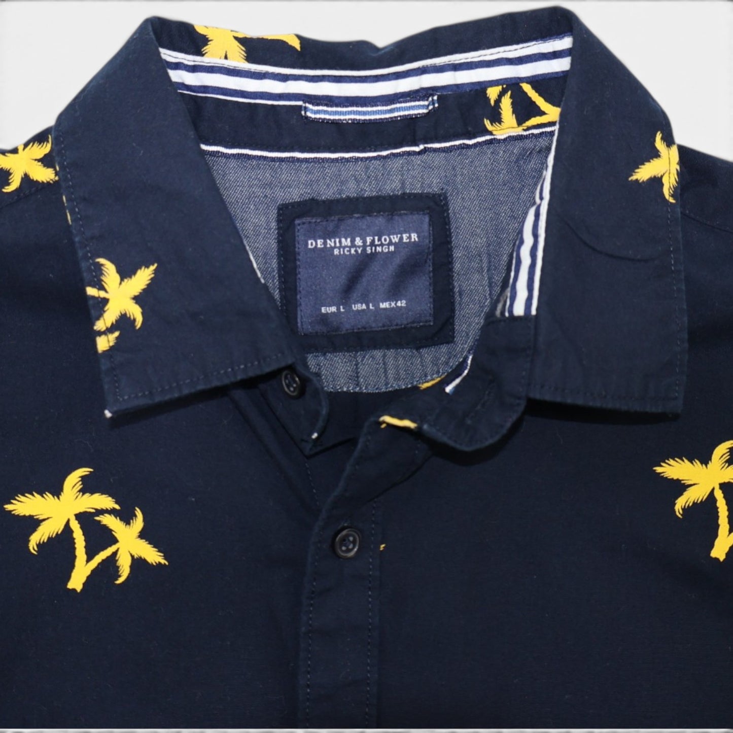 CAMISA MANGA CORTA CON ESTAMPADO DE PALMERAS | DENIM & FLOWER | TALLA L
