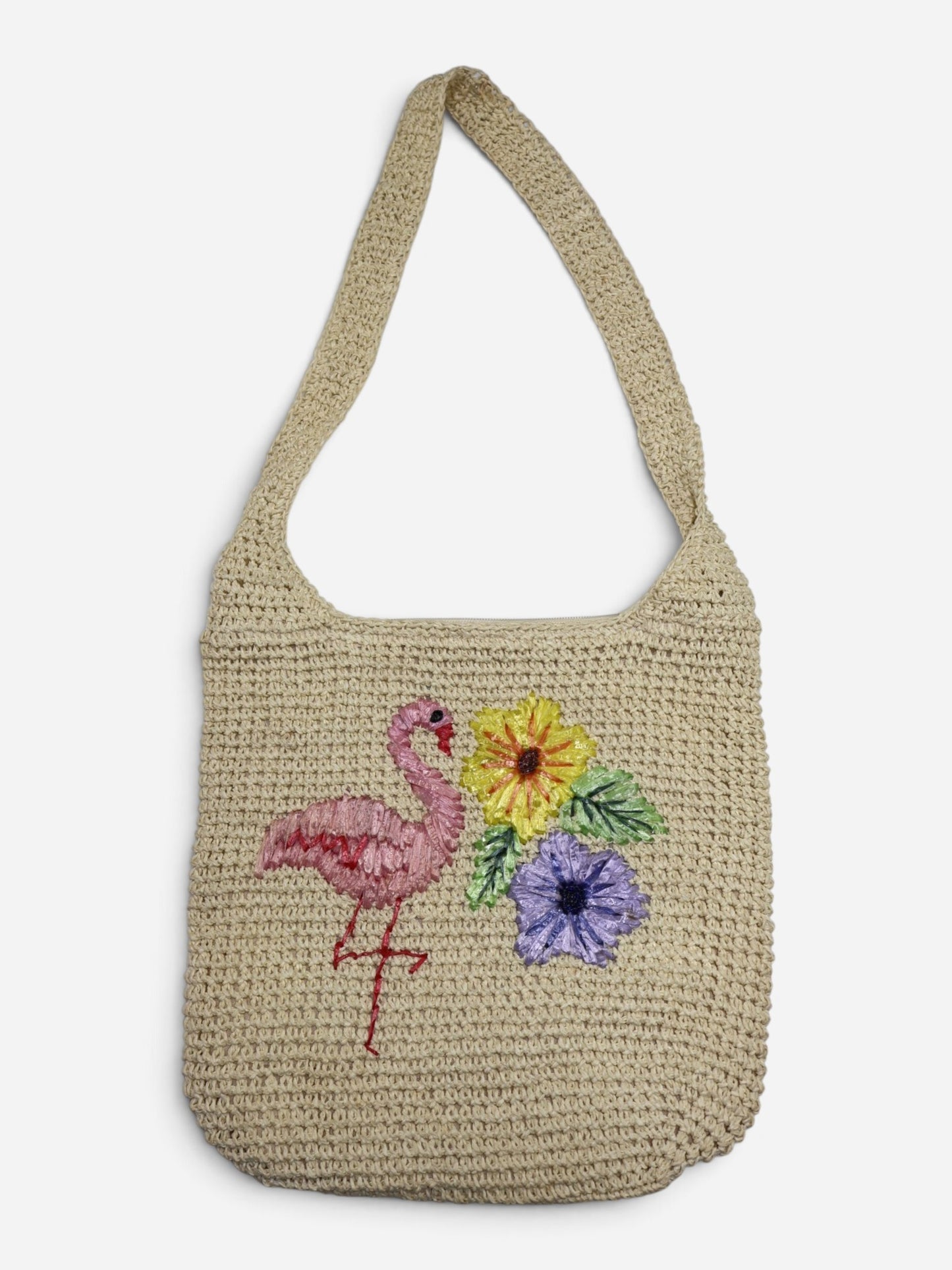 CARTERA TEJIDA CON APLICACIONES DE FLAMENCO Y FLORES