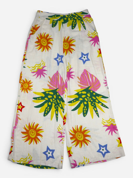 PANTALÓN PALAZZO CON ESTAMPADO TROPICAL | SIENNA SKY | TALLA L