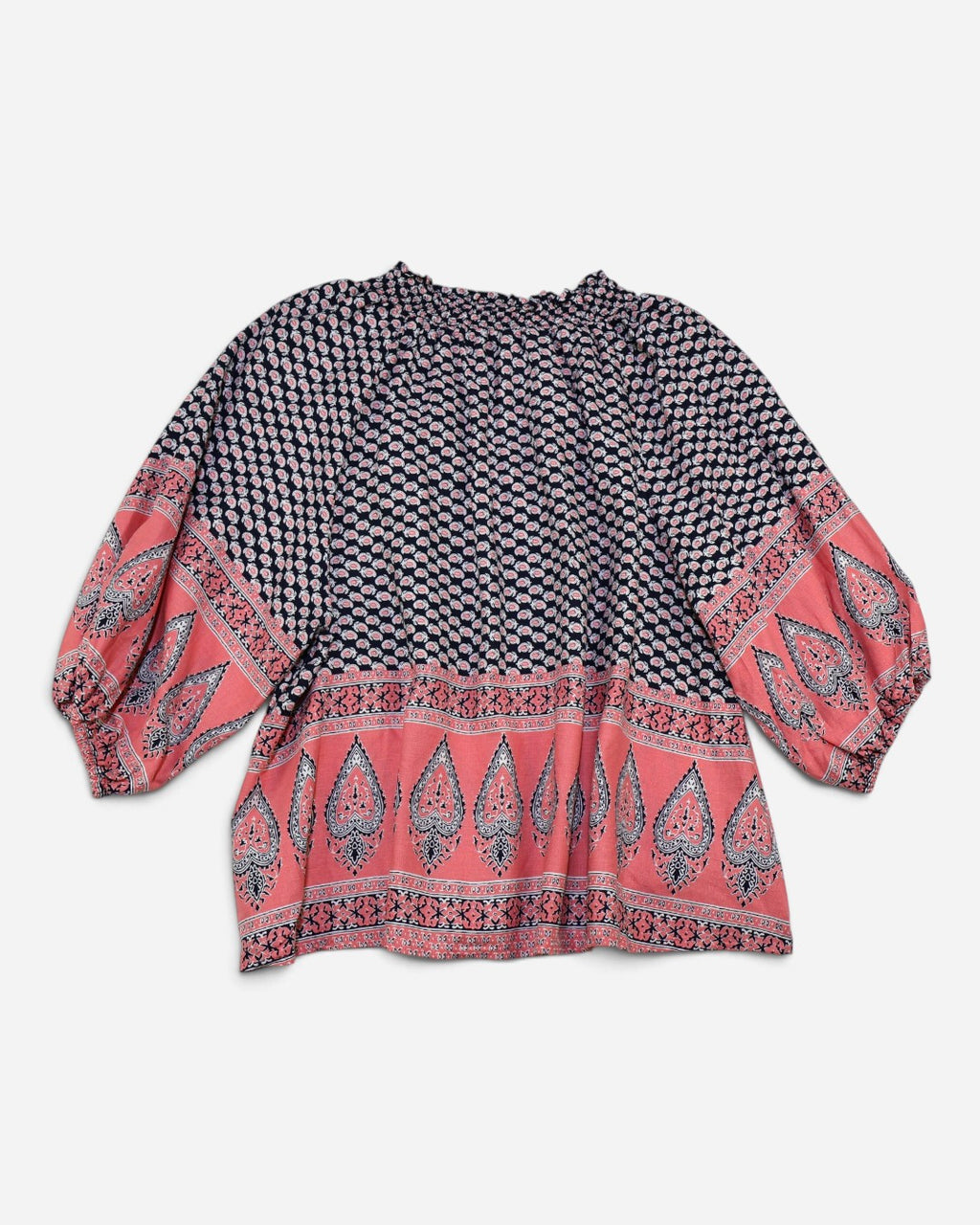 Espalda de blusa oversize estampada de lino para mujer, ropa de segunda mano en RD