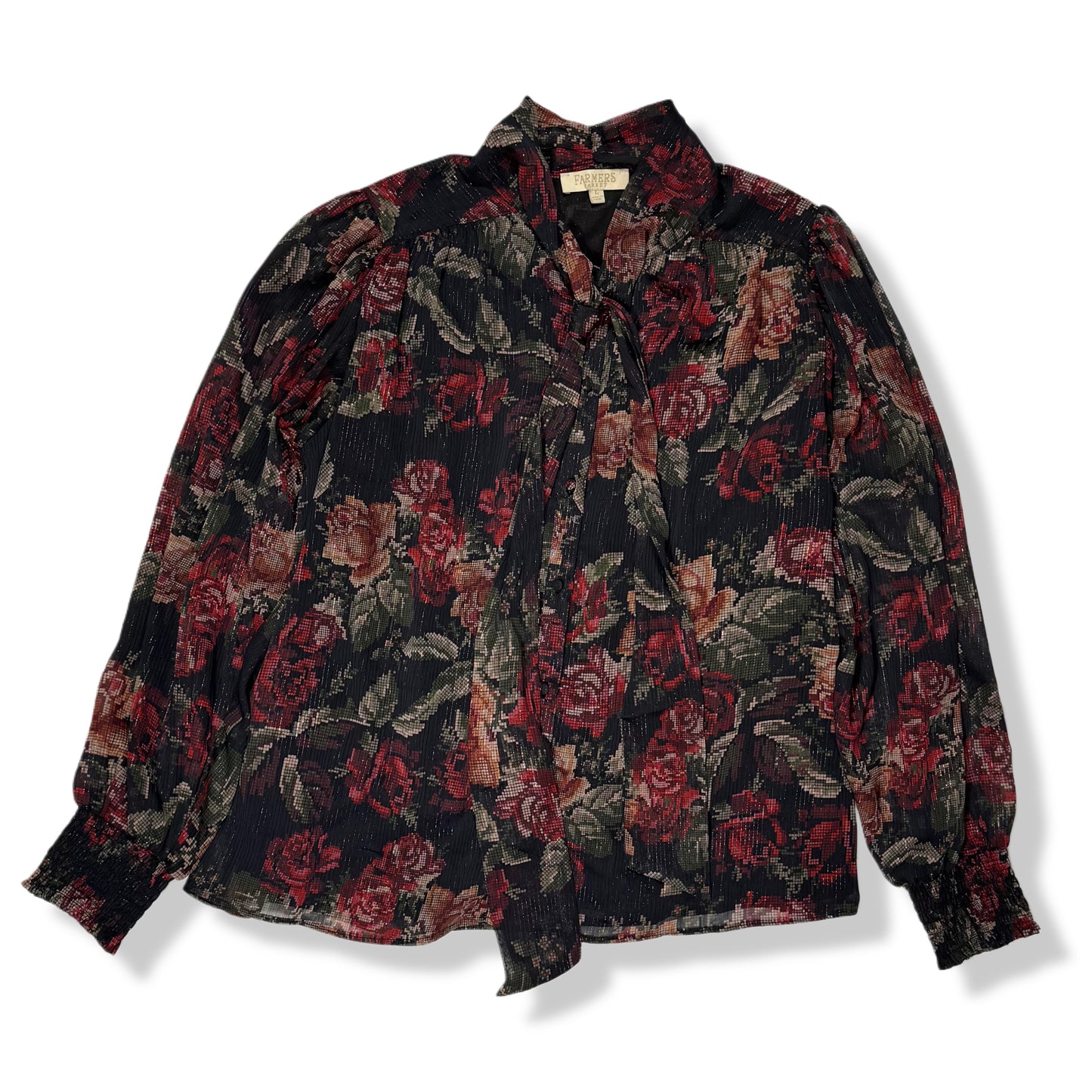 BLUSA FLORAL CON LAZO Y TELA METÁLICA | FARMERS MARKET | TALLA L