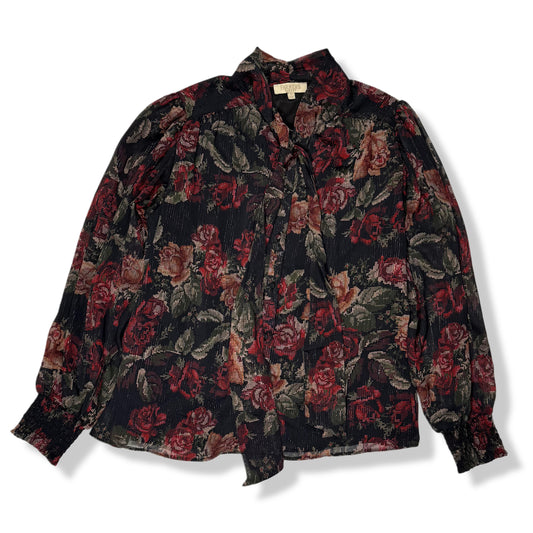 BLUSA FLORAL CON LAZO Y TELA METÁLICA | FARMERS MARKET | TALLA L