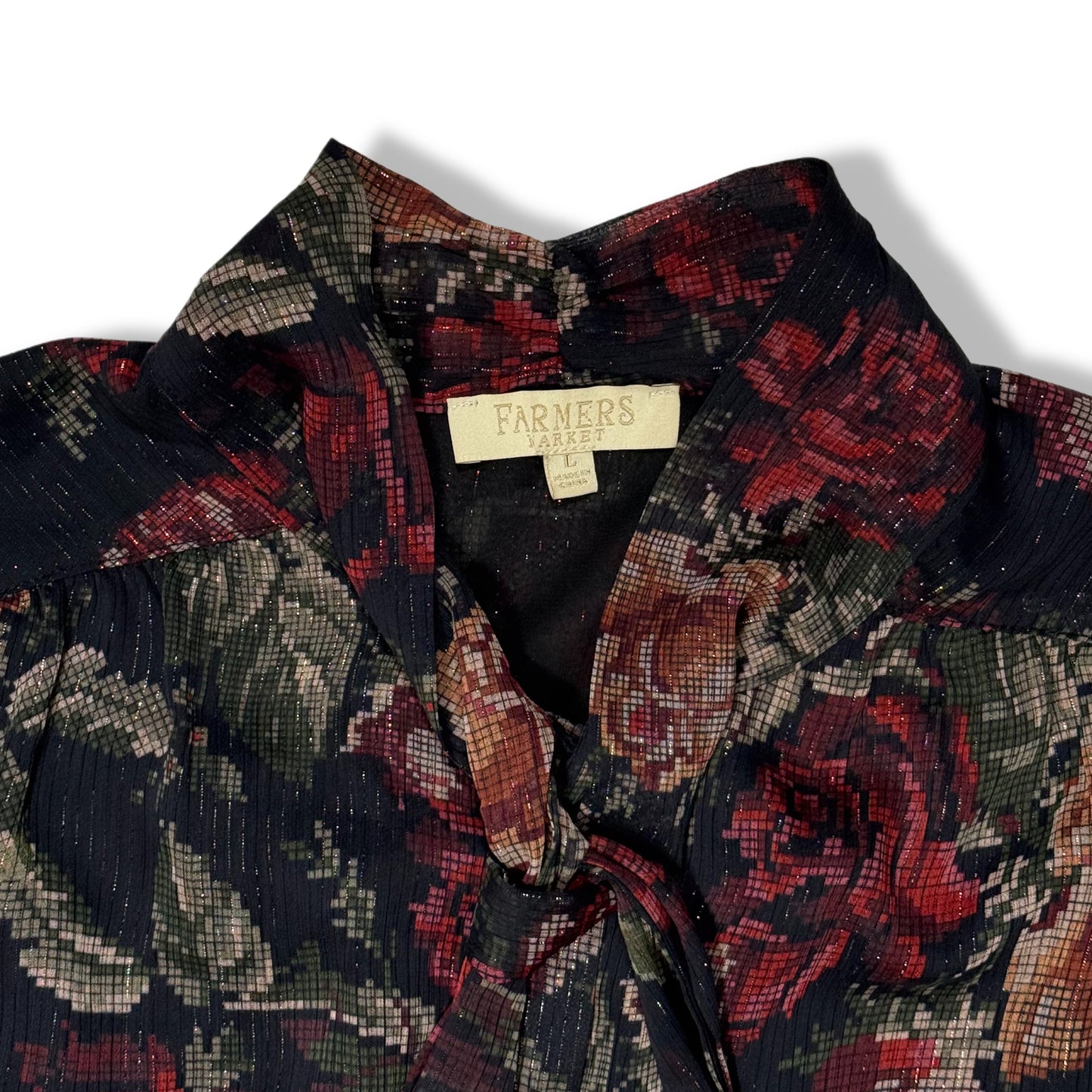 BLUSA FLORAL CON LAZO Y TELA METÁLICA | FARMERS MARKET | TALLA L