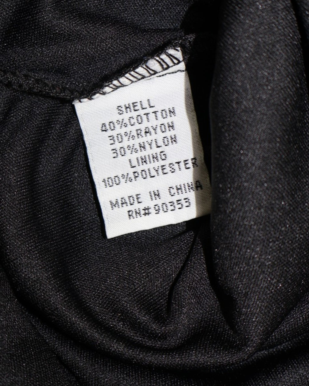 Etiqueta de composición de vestido de encaje, 40% algodón, 30% rayón, 30% nylon, forro 100% poliéster