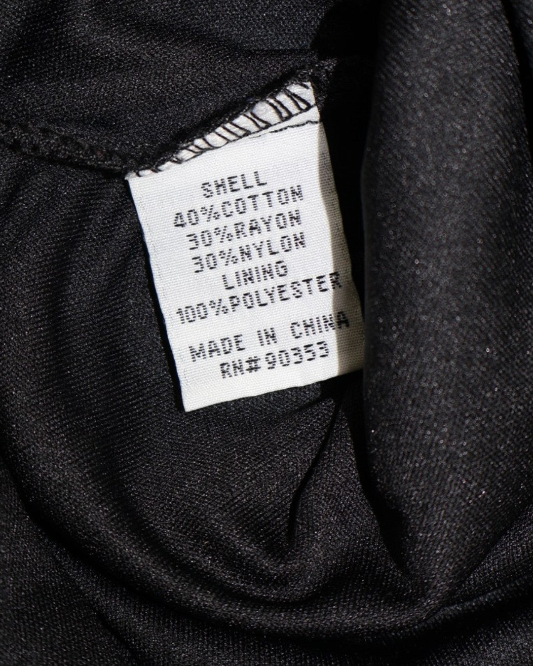 Etiqueta de composición de vestido de encaje, 40% algodón, 30% rayón, 30% nylon, forro 100% poliéster