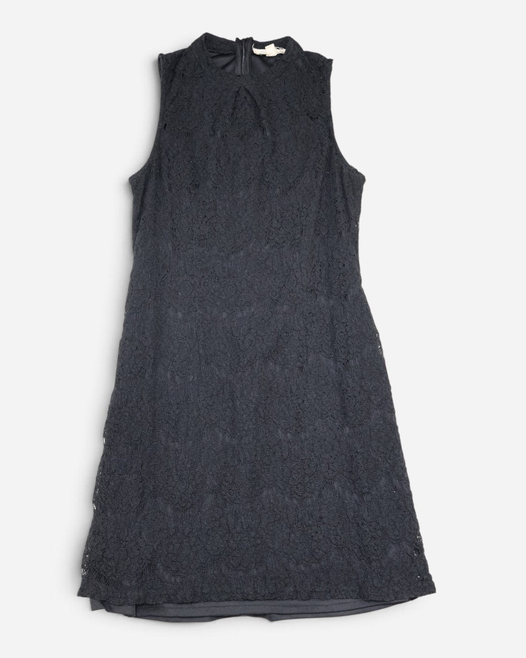 Vestido negro de encaje con cuello alto y sin mangas para mujer, talla S, ropa de segunda mano en República Dominicana
