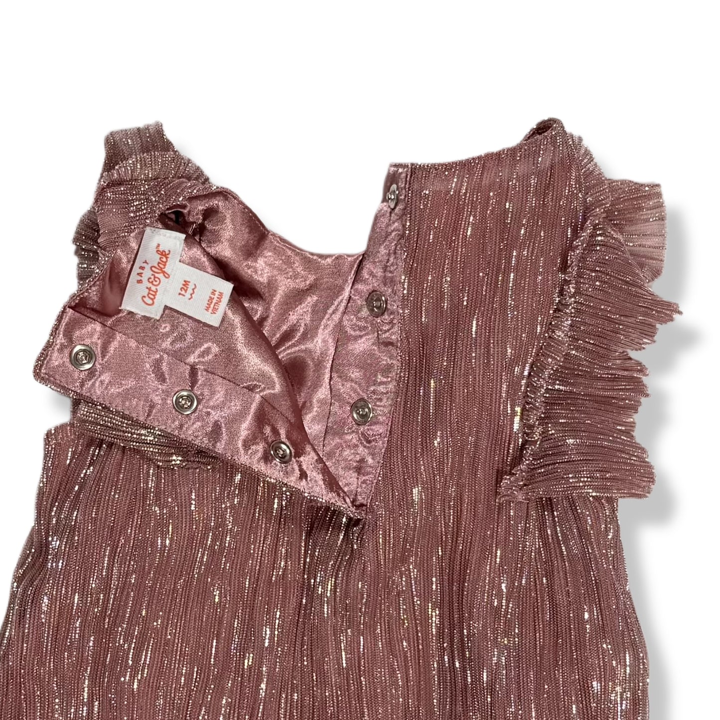 VESTIDO PLISADO ROSA METÁLICO PARA NIÑAS | CAT & JACK | TALLA 12M