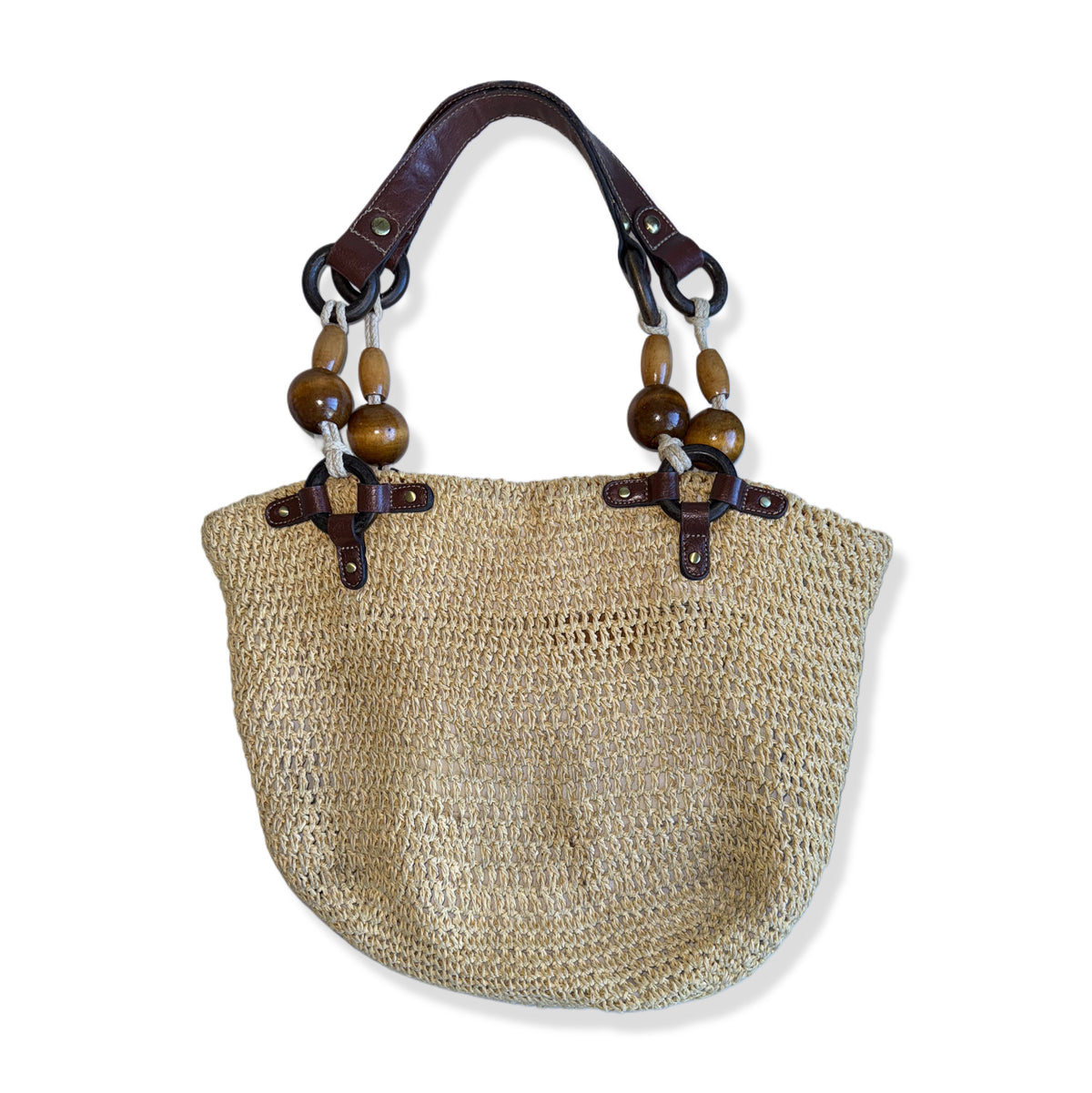 TOTE DE RAFIA VINTAGE CON DETALLES DE MADERA | FOSSIL