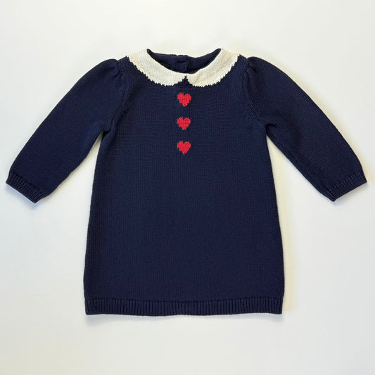 VESTIDO TEJIDO CON CUELLO BLANCO Y CORAZONES | BABYGAP | 6-12M