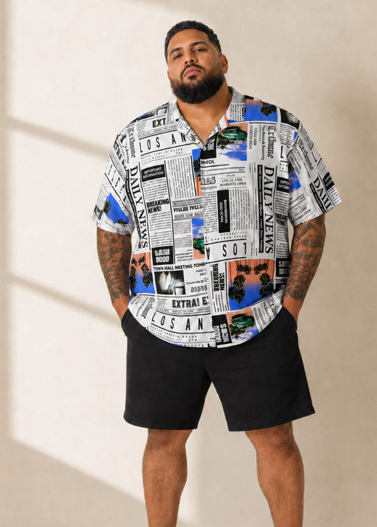 CAMISA DE HOMBRE CON ESTAMPADO TIPO PERIÓDICO | NO BOUNDARIES | TALLA 3XL