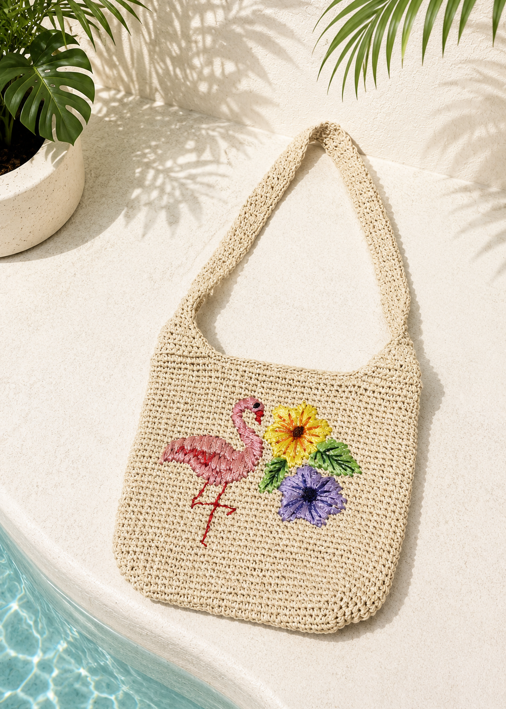 CARTERA TEJIDA CON APLICACIONES DE FLAMENCO Y FLORES