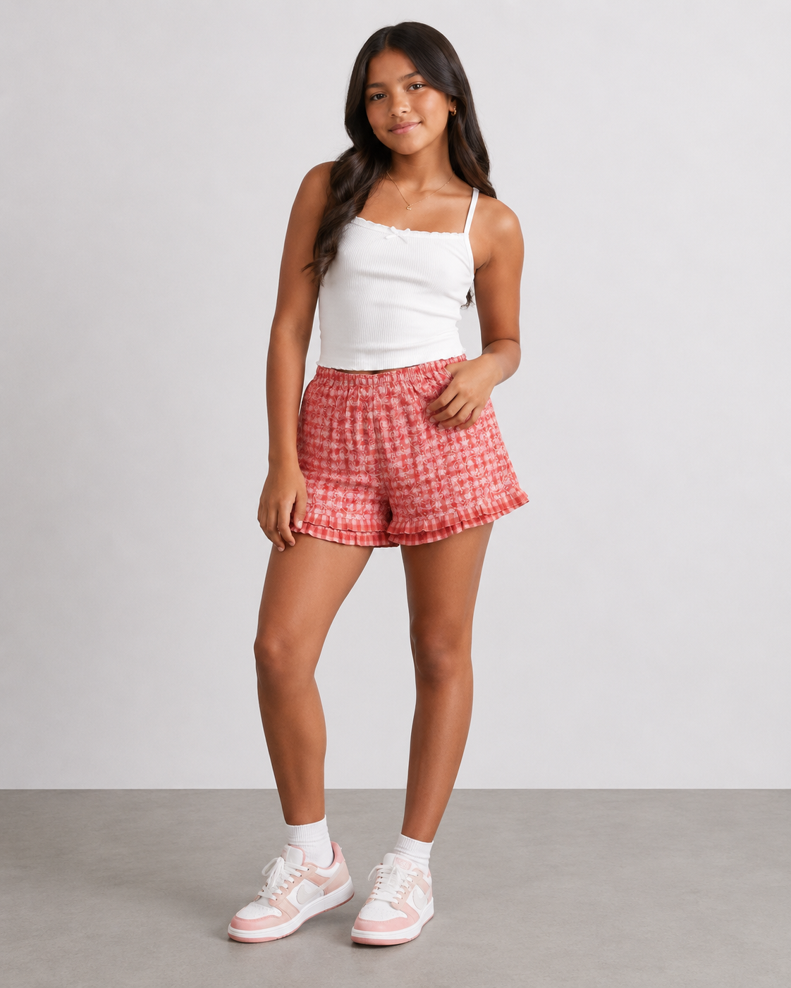 SHORTS PARA NIÑA CON ESTAMPADO DE CUADROS | AMERICAN GIRL | TALLA XL (18/20)