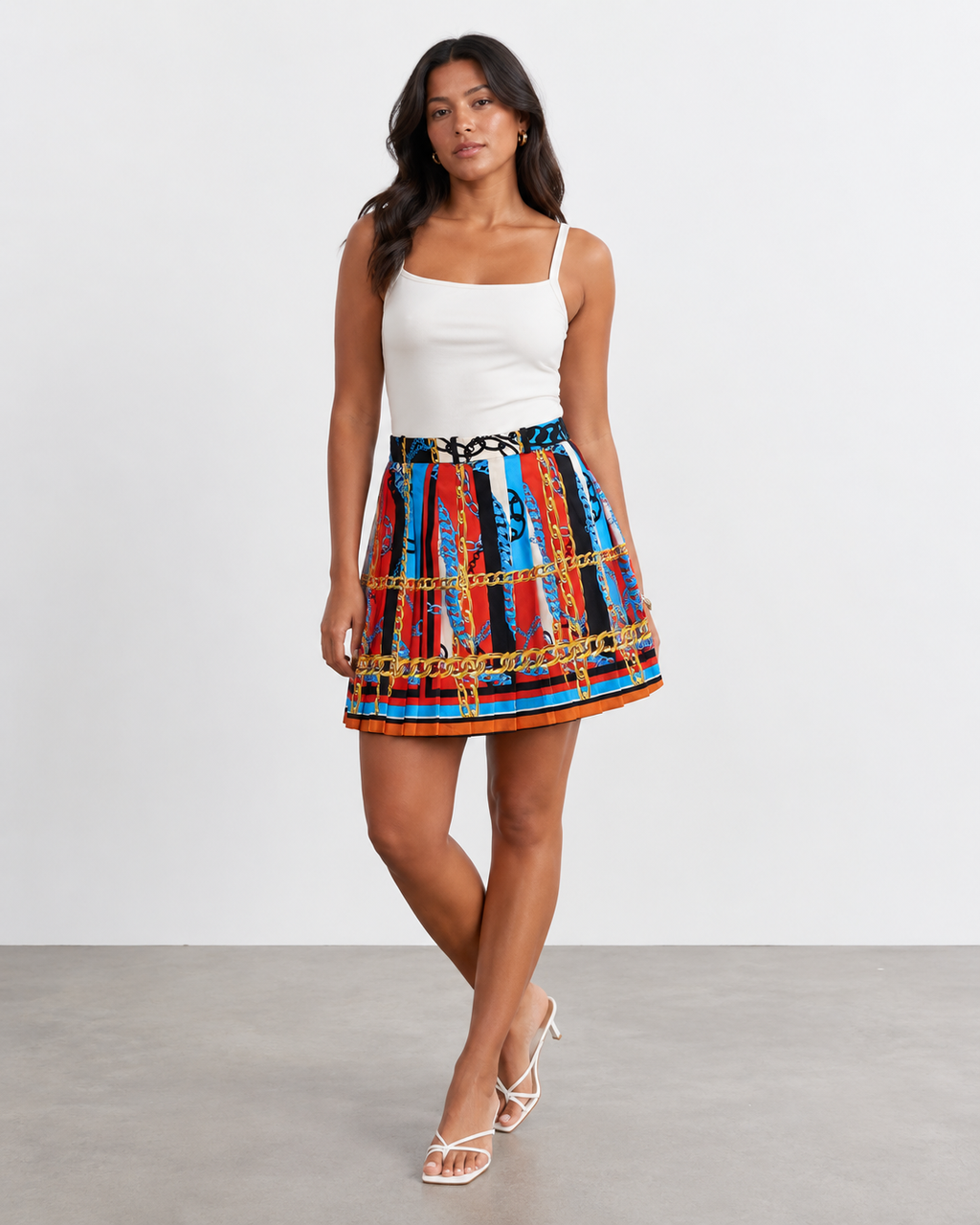 FALDA PLISADA PARA MUJER CON ESTAMPADO DE CADENAS | ZARA | TALLA M