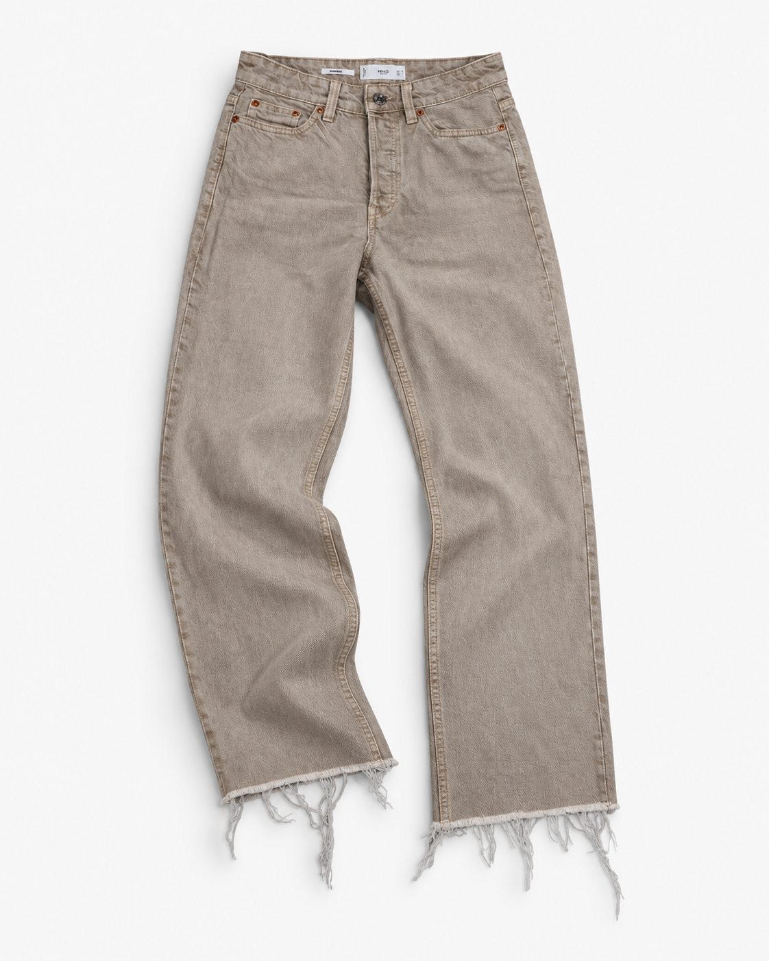 JEANS RECTOS BEIGE CON RUEDO DESHILACHADO PARA MUJER | MANGO | TALLA 2