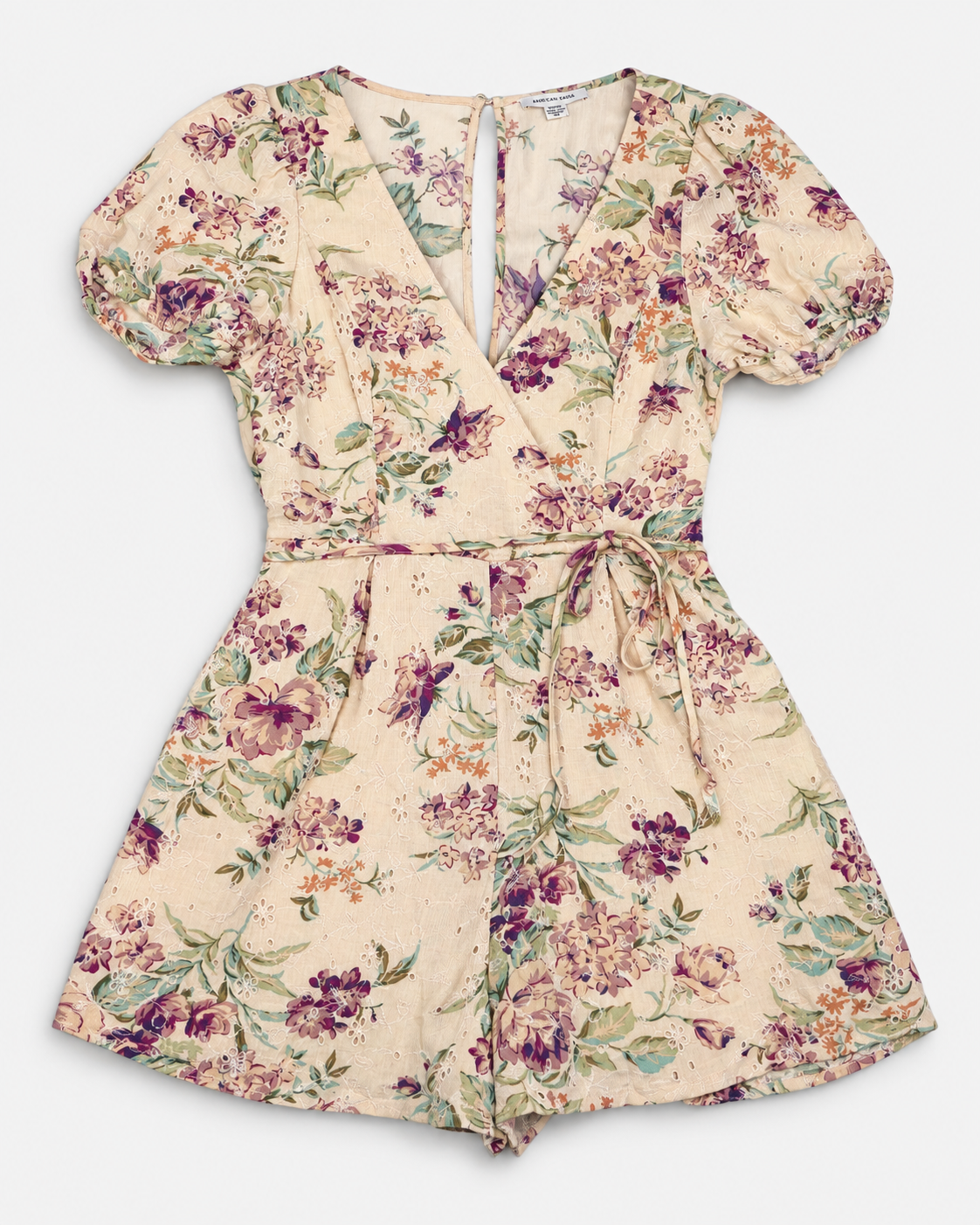 ROMPER FLORAL CREMA CON MANGAS ABULLONADAS PARA MUJER | AMERICAN EAGLE | TALLA S