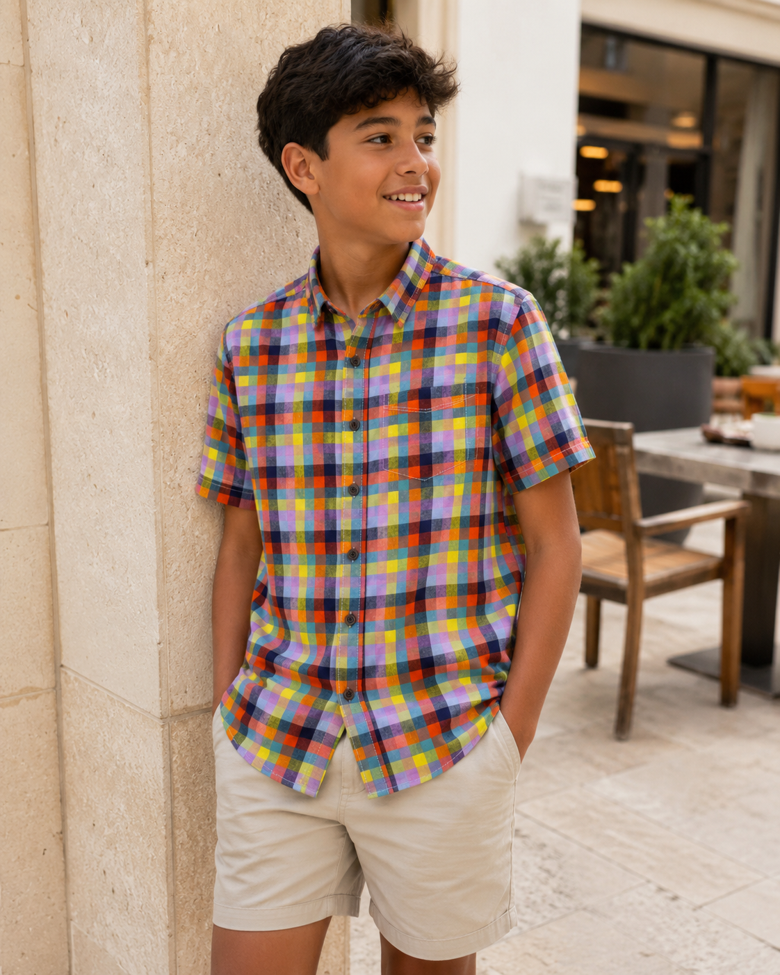CAMISA DE CUADROS MANGAS CORTAS PARA NIÑOS | CAT & JACK | TALLA L (12/14)