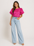 BLUSA FUCSIA CON MANGAS ABULLONADAS | ANNA GRACE | TALLA S