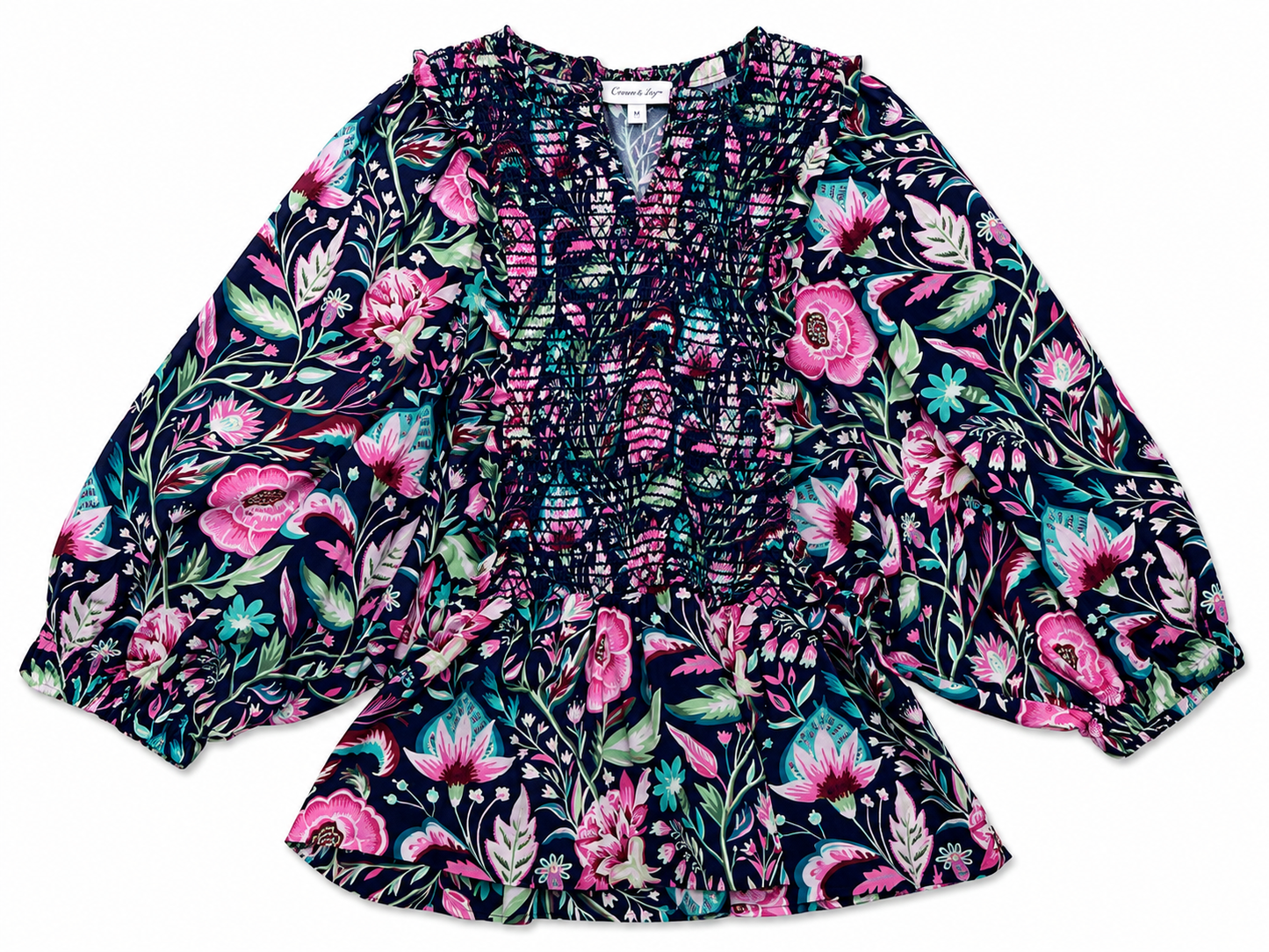 BLUSA FLORAL CON DETALLE FRUNCIDO | CROWN & IVY | TALLA L