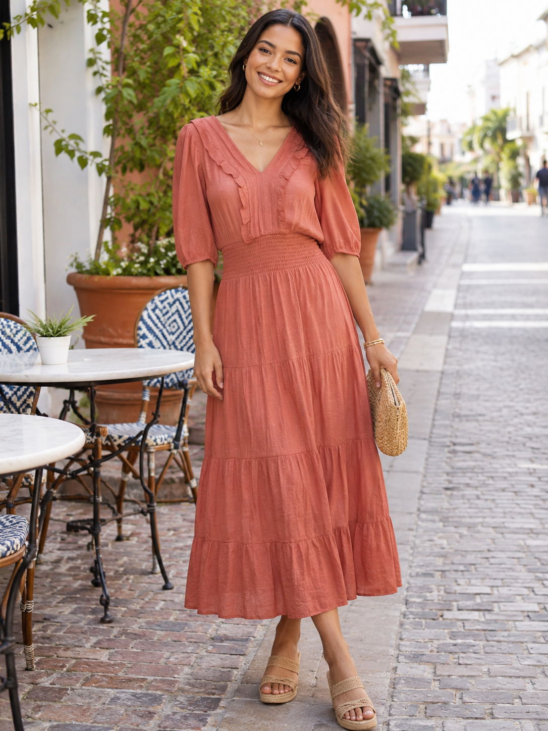 VESTIDO LARGO COLOR TERRACOTA | KINGS ROAD | TALLA S