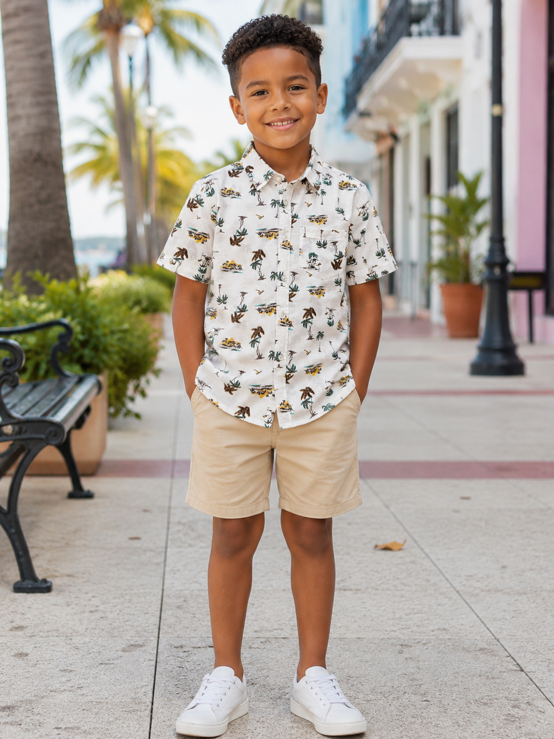 CAMISA MANGA CORTA CON ESTAMPADO TROPICAL | COPPER DENIM | TALLA 7