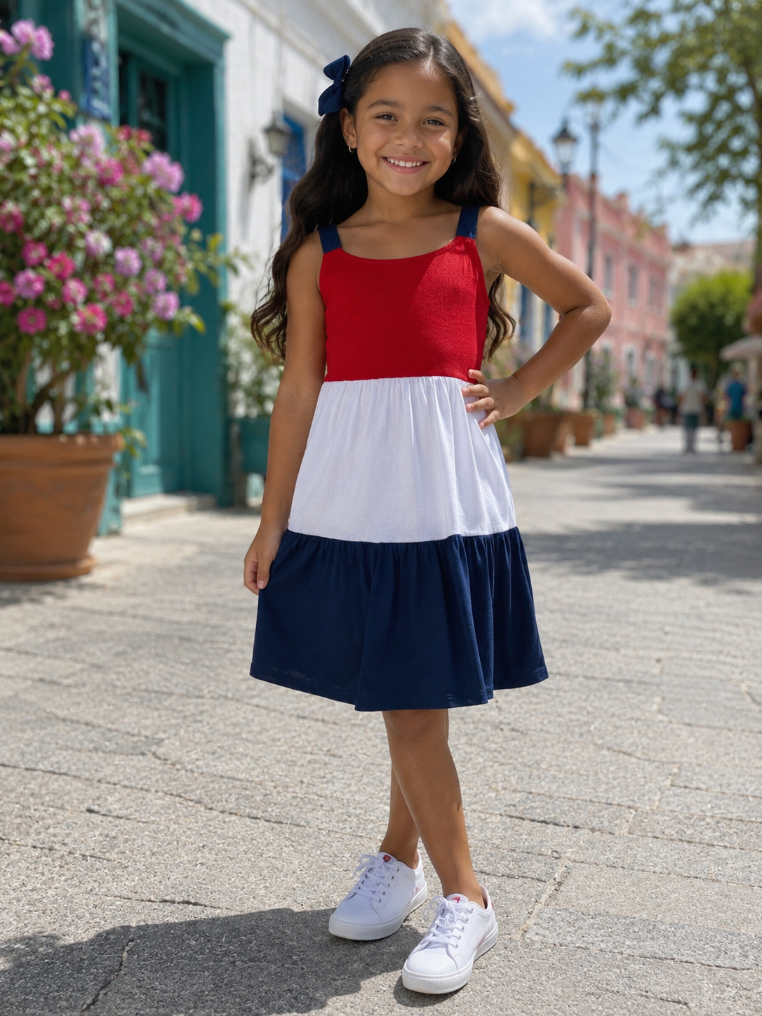 VESTIDO SIN MANGAS ROJO, BLANCO Y AZUL | WONDER NATION | TALLA M (7-8)