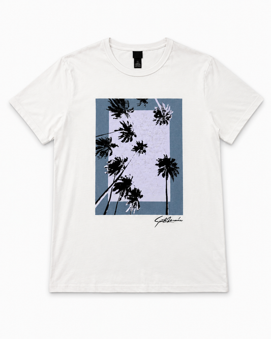 CAMISETA BLANCA CON ESTAMPADO DE PALMERAS | H&M | TALLA L